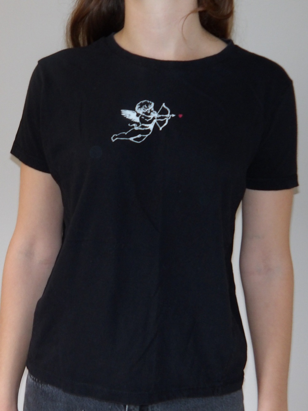 Black Short Sleeve Tee with Cupid Graphic